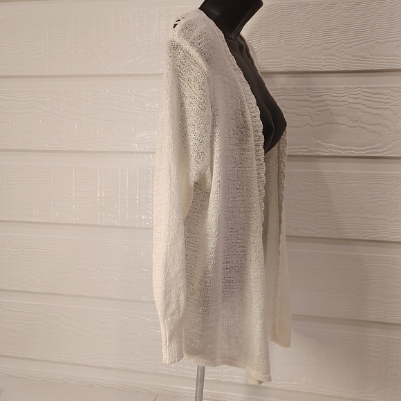 Medium Ivory Colored Open Cardigan With Crochet Back Cottage Coquette - Picture 4 of 9